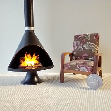 1:12 Dollhouse miniature Mid century modern free standing fireplace MCM Black fireplace inspired by Malm fireplace Retro fireplace REF Black