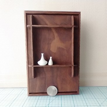 1:12 Dollhouse miniature Murphy bed in solid walnut with mid-century styled headboard Full/double fold-down bed Wall bed with front shelving Accesssories NOT included