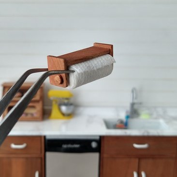 1:12 Dollhouse wall-mounted or under cabinet paper towel holder with shelf in solid cherry wood