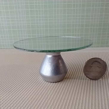 1:12 scale dollhouse round mirror top pedestal coffee table in chrome finish