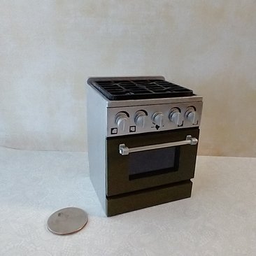 RESERVED 1:12 Dollhouse gas stove with  light up oven and four burners with suggested blue flames Door and faux drawer in green