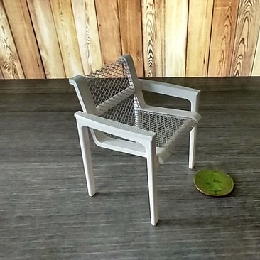1:12 scale dollhouse patio dining chair with armrests and metal mesh inspired by Richard Schultz's MCM aluminum outdoor dining chair (Knoll collection) Price is for EACH