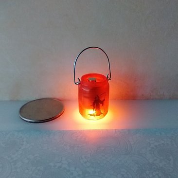 1:12 Dollhouse Halloween Mason jar inspired light DIY styled Halloween deep red jar light with Reaper REF Reaper n deep red