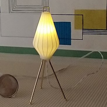 1:12 scale dollhouse mid-century modern tripod floor lamp Inspired by the 60s cocoon floor lamp Battery operated MCM lamp with external wires