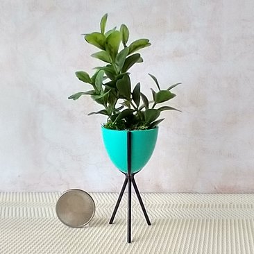 1:12 Dollhouse MCM style atomic bullet planter Miniature modern planter with tripod legs REF Tall mint green