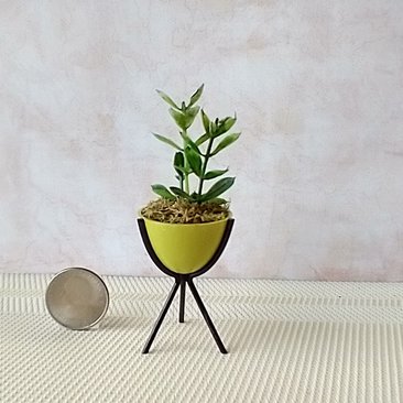 1:12 Dollhouse MCM style atomic bullet planter Miniature modern planter with tripod legs REF Medium size green