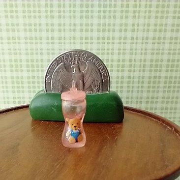 1:12 Dollhouse miniature pink sippy cup with teddy bear decal REF Pink lid