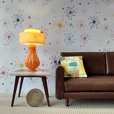 1:12 dollhouse mid-century modern style table lamp with tiered shade MCM retro style table lamp REF Orange