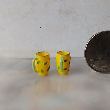 1:12 Dollhouse miniature yellow mug with random green leaves PRICE is for ONE REF Green leaves
