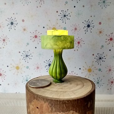 1:12 dollhouse mid-century modern style table lamp with tiered shade MCM retro style table lamp REF Green
