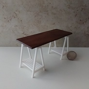 1:12 Dollhouse miniature A frame desk - modern, rustic, industrial style with solid walnut wood top