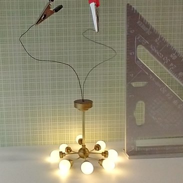 For Diana MADE TO ORDER For 12-volt wired dollhouse - 1:12 scale mid-century inspired space age orbit chandelier Atomic age MCM 8-light ceiling light