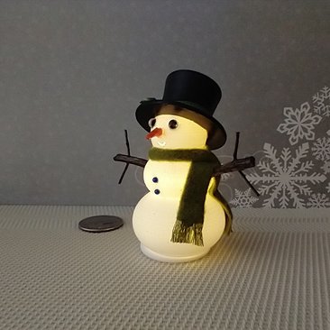 1:12 Dollhouse miniature light up snowman with removable hat Battery operated holiday decor REF Green scarf