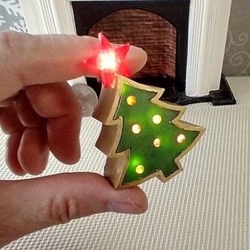 1:12 Dollhouse light up Christmas tree with star tree topper Battery operated miniature holiday LEDs decor No external wires REF