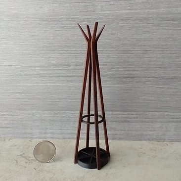 1:12 scale miniature mid-century modern walnut coat rack with umbrella stand MCM style coat rack with umbrella holder REF Walnut