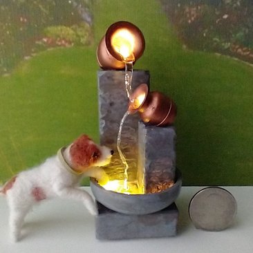 1:12 Dollhouse miniature lighted fountain in stone finish Battery lighted mini fountain for dollhouse garden or patio No external wires Pet not included