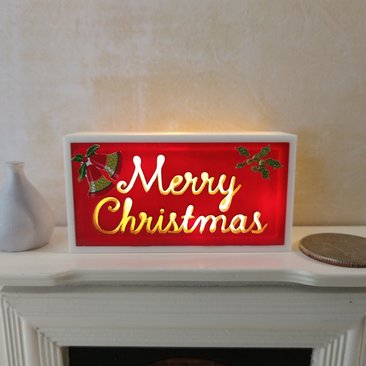 1:12 Dollhouse Merry Christmas light box Battery operated holiday light box No external wires REF Red bgound