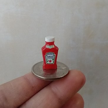 1:12 Dollhouse miniature ketchup bottle with front back and collar labels Mini kitchen accessory Price is for EACH