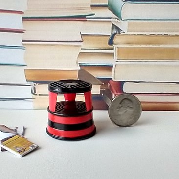 1:12 Dollhouse miniature round 2-step step stool inspired by Kik-step steel step stool REF Red