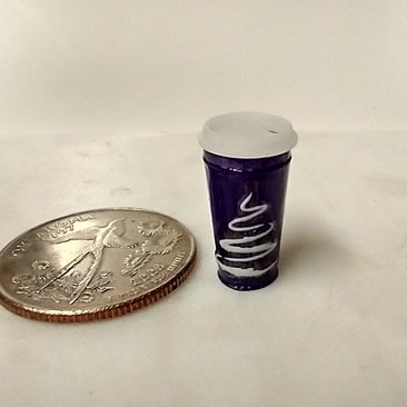 1:12 Dollhouse miniature holiday purple tumbler with removable lid REF Purple w Deer head