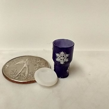 1:12 Dollhouse miniature holiday purple tumbler with removable lid REF Purple w snowflakes