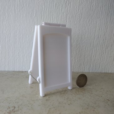 1:12 scale miniature sidewalk sign holder, 2-sided for changeable sinage Hinged and fold-flat for storage REF Credit card size - White