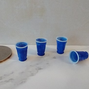 1:12 Dollhouse blue cups Faux disposable plastic cups Solo cups inspired for cold drinks Price is for one set of four blue cups (height 0.47")