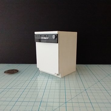 1:12 Dollhouse dishwasher with two slide out racks one flatware basket and detergent holder and hinged door REF White