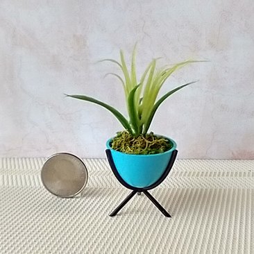 1:12 Dollhouse MCM style atomic bullet planter Miniature modern planter with tripod legs REF Small blue