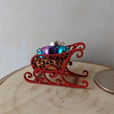 1:12 Dollhouse red holiday sleigh loaded with colorful metal jingle bells REF Golden pod