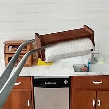 1:12 Dollhouse wall-mounted or under cabinet paper towel holder with shelf in solid walnut wood