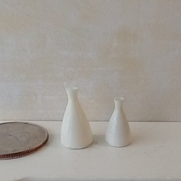 1:12 miniature set of two white vases inspired by Sake wine bottles