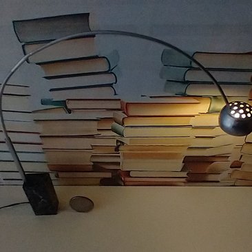 1:12 Dollhouse arc floor lamp with faux marble base Mid century modern inspired lamp Battery operated LED lamp on external wires REF Black base