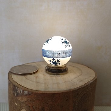 1:12 Dollhouse holiday light up globe ornament Free standing frosted globe Christmas ornament Battery operated holiday light REF Blue snowflakes