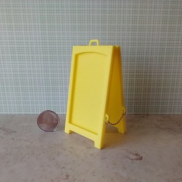 1:12 scale miniature sidewalk sign holder, 2-sided for changeable sinage Hinged and fold-flat for storage REF Yellow