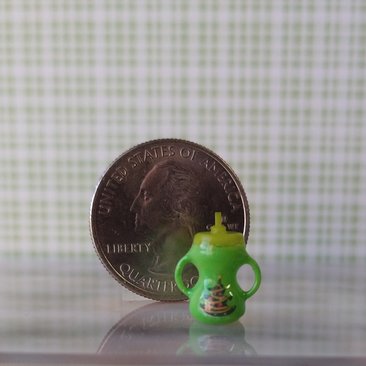1:12 Dollhouse miniature holiday-themed sippy cup with easy grip handles REF Apple green lid, Christmas tree, snowflakes