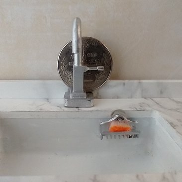 1:12 Dollhouse kitchen sink sponge holder with faux suction cup comes with one orange sponge PRICE is for each set