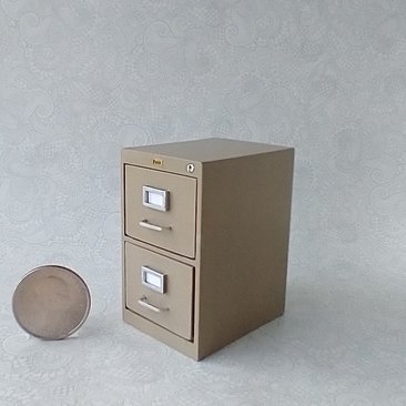 1:12 Dollhouse 2-drawer vertical filing cabinet Faux metal file cabinet for mini home office REF Putty color