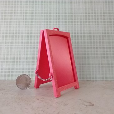 1:12 scale miniature sidewalk sign holder, 2-sided for changeable sinage Hinged and fold-flat for storage REF Coral pink
