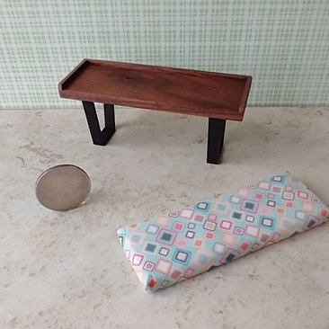 1:12 scale miniature mid-century modern bench with removable cushion REF Walnut