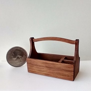 1:12 dollhouse tool tote in solid walnut Miniature tool tote for wood shop or gardening