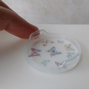 1:12 scale round serving tray faux acrylic tray with butterflies on white background