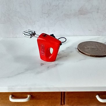 1:12 Dollhouse miniature hand mixer with power cord and plug REF Red