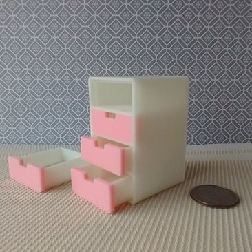 MADE TO ORDER Pink 1:12 Dollhouse 4-drawer unit storage chest of drawers with rounded corners contemporary style for mini home office or craft room REF Pink