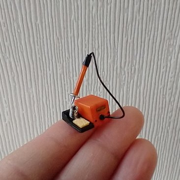 1:12 dollhouse miniature soldering iron with stand and faux digital display station (NON-working) REF Orange
