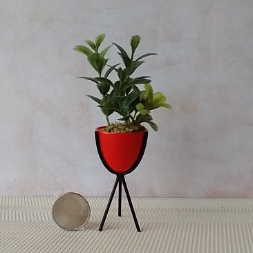 1:12 Dollhouse MCM style atomic bullet planter Miniature modern planter with tripod legs REF Tall red