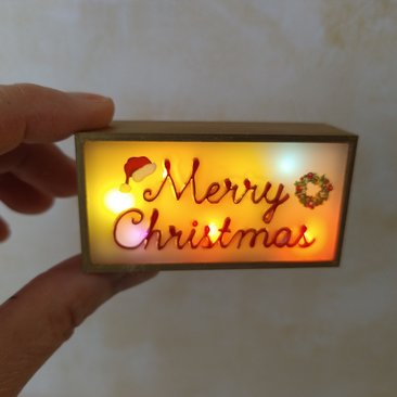 1:12 Dollhouse Merry Christmas light box Battery operated holiday light box with non-blinking color LEDs and no external wires REF Red text