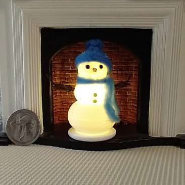 1:12 Dollhouse miniature light up snowman junior with blue felt hat Battery operated holiday decor