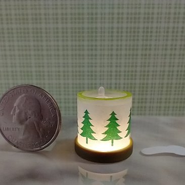1:12 Dollhouse miniature fall candle sleeve or battery lighted candle holder REF Green Christmas trees