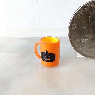 1:12 Dollhouse miniature orange mug with black pumpkin decals PRICE is for ONE REF Straight orange